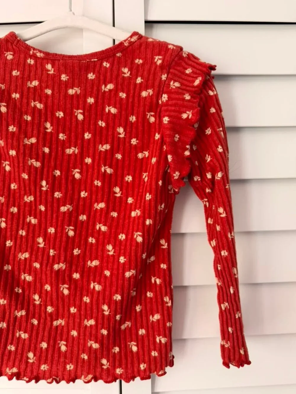 Old Navy Girls Ribbed Floral Long Sleeve Top Red Size 5T Soft Stretch Shirt